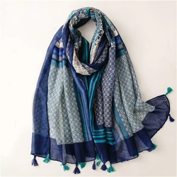 Outdoor New Tassel Shawl 180 * 90cm Seasonal Sandproof Bandanna Popular Sunscreen Beach Scarf Women's Thin Cotton and Hemp Scarf