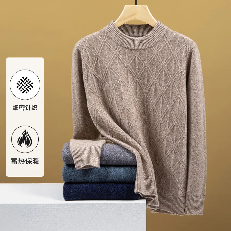

Real Good 100% Sheep Wool Jumper Men 2025 Winter Thick Warm Sweater Mock Neck Knit Clothes Pullover Cashmere Wool Tops