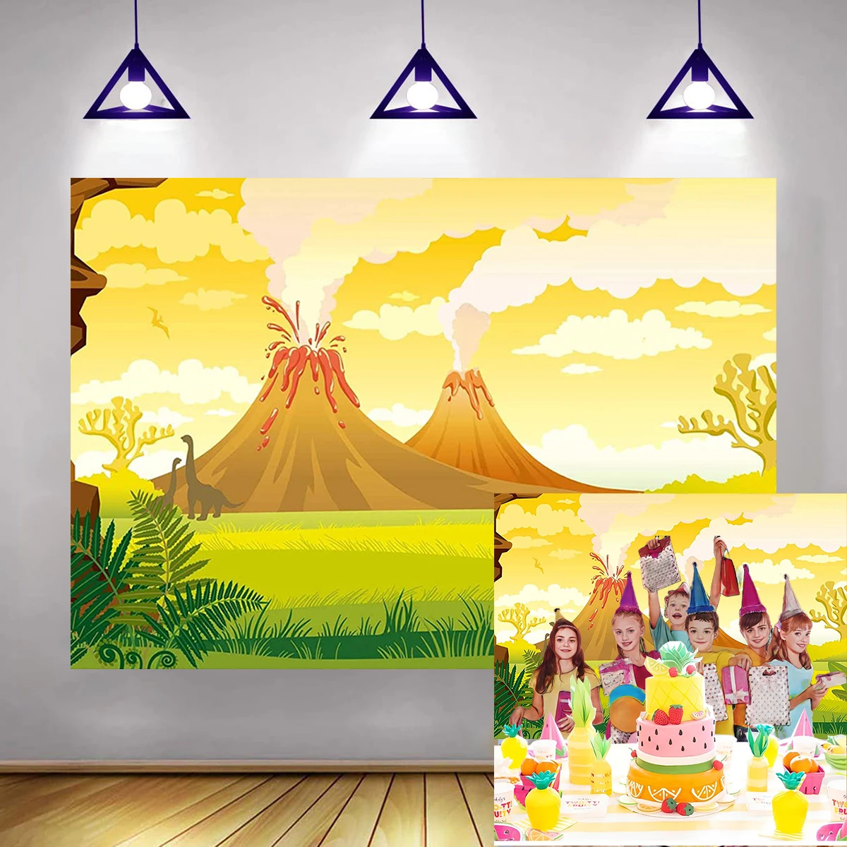 The Cretaceous Period Volcano Backdrop Happy Birthday Kids Photography Decoration Welcome Jurassic Child Show Exhibition Banner