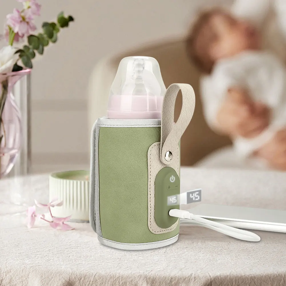 Baby Nursing Bottle Heater USB Powered 7-Speed Adjustment Portable Baby Milk Heat Keeper Digital Display for Car Outdoor Travel