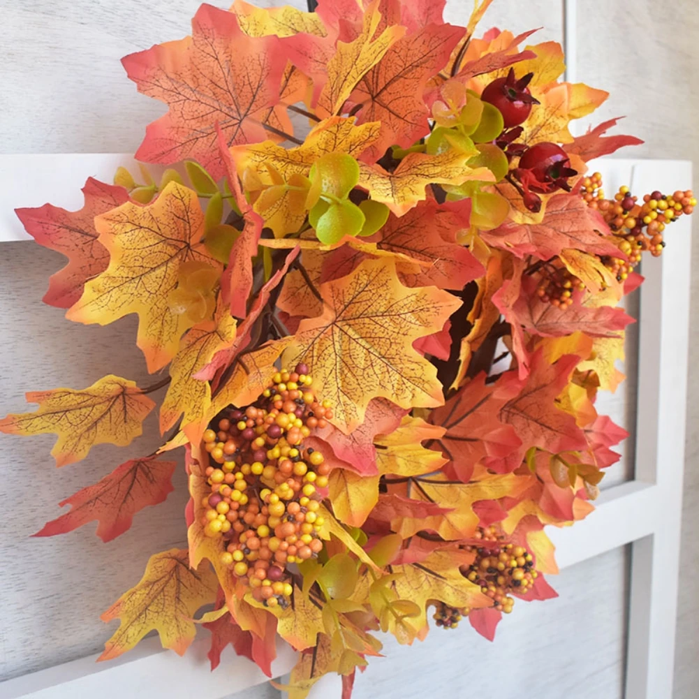 Fall Wreath Pumpkin Berry Maple Leaf Artificial Wreath Harvest Autumn Door Garland Christmas Halloween Home Hanging Decoration