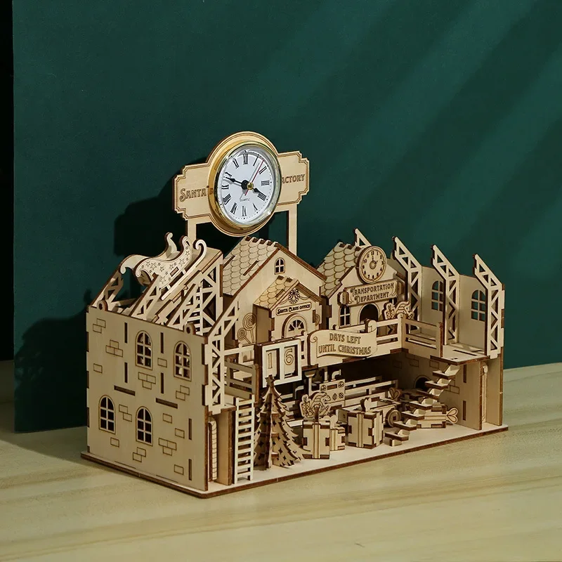 3d Wooden Puzzle House Model Santa Claus Factory Models Kit DIY Assembly Toy Model Building Kits for Kids Adults Christmas Gift