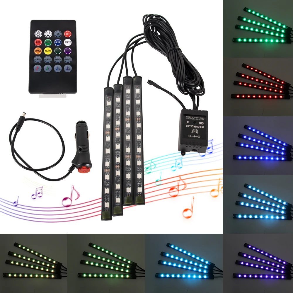 4In1 RGB LED Car Interior Ambient Foot Light Backlight with USB App Music Wireless Control Neon Auto Atmosphere Decorative Lamps