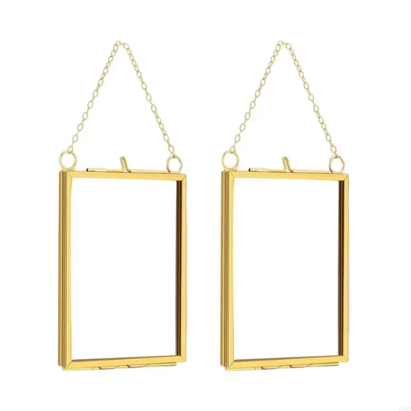 62KD 2Pcs Decorative Square Metal Photo Frame Natural Dried Flower Holder For Wall