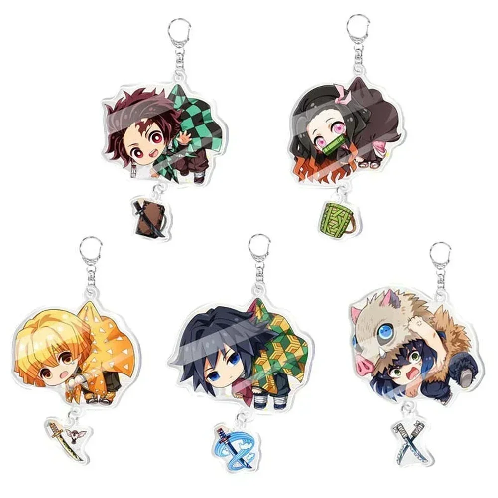 Anime Keychains Demon Slayer Keychain Tanjirou Kamado Nezuko Tomioka Giyuu Kimetsu No Yaiba Acrylic Key Ring Cute Funny Cartoon