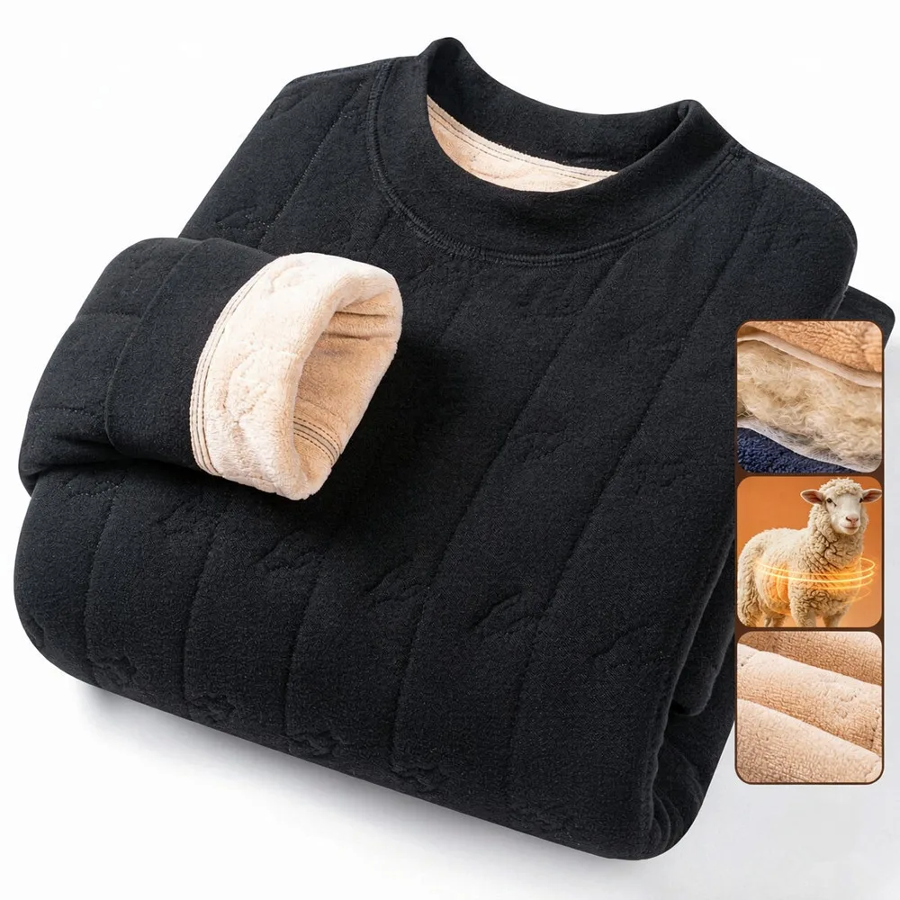 Winter Men's Warm Thermal Shirt Padded 5-Layer Thick Wool Blend Fleece Lined Casual Warm Undershirt Home Wear Undershirt Big 8XL