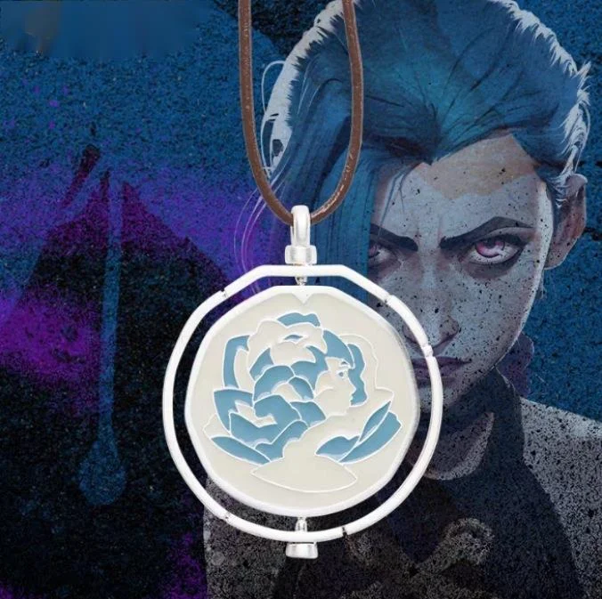 

2024 Leagues Of Legendss Arcane Season 2 Same Style Jinxs Ekkos Head Portrait Rotating Blue Rose Pendant Necklace Lovers Gifts