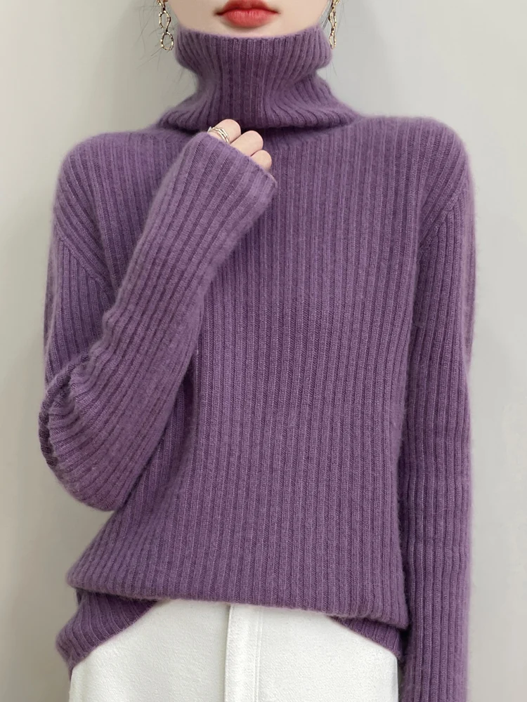 Ropa de otoño e invierno, jersey cálido suave y cómodo de lana 100% con cuello alto sin sensación de presión, ropa femenina, Tops