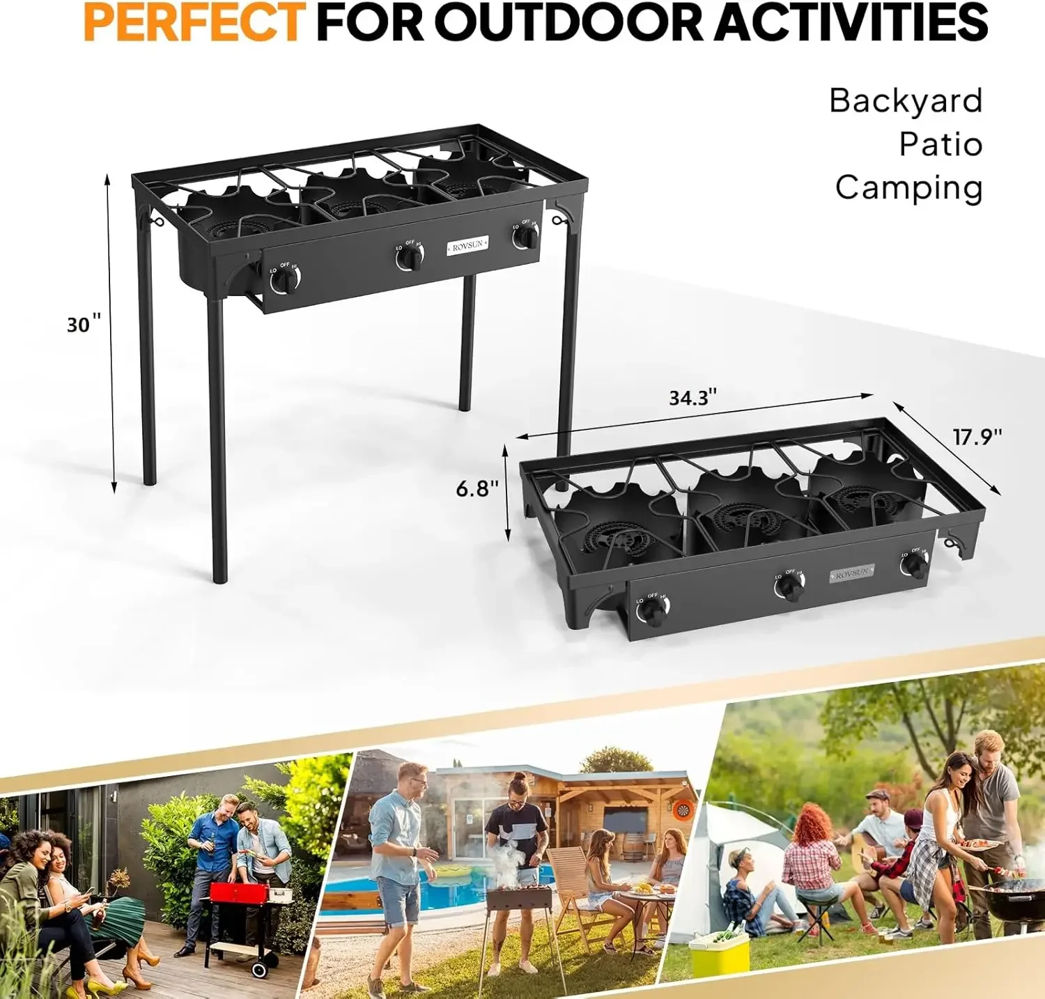 Stufa a gas propano, bruciatore da campeggio esterno ad alta pressione da 225.000 BTU con regolatore elencato CSA, fornello da picnic perfetto per la casa Br