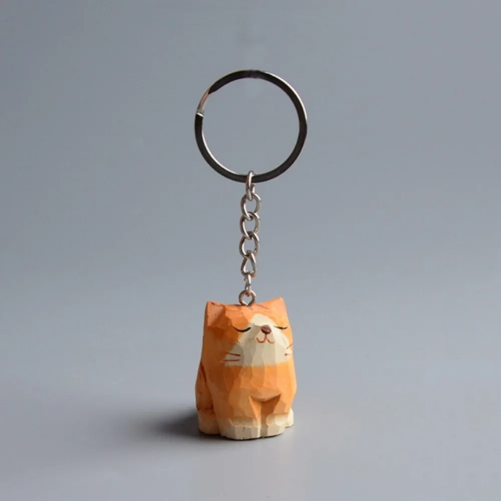 Handmade Wooden Carving Cat Keychain Creative Cartoon Ragdoll Cat Pendant Cute Fashion Siamese Cat Keyring Hanging Accessory
