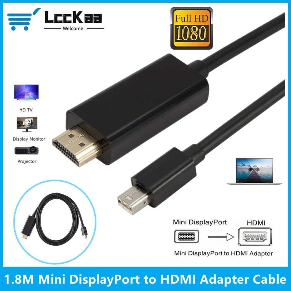 Mini DP to HDMI-compatible Cable Adapter 1.8m DisplayPort to HDMI-compatible Cable for Laptop Projector Apple Mac Macbook Pro