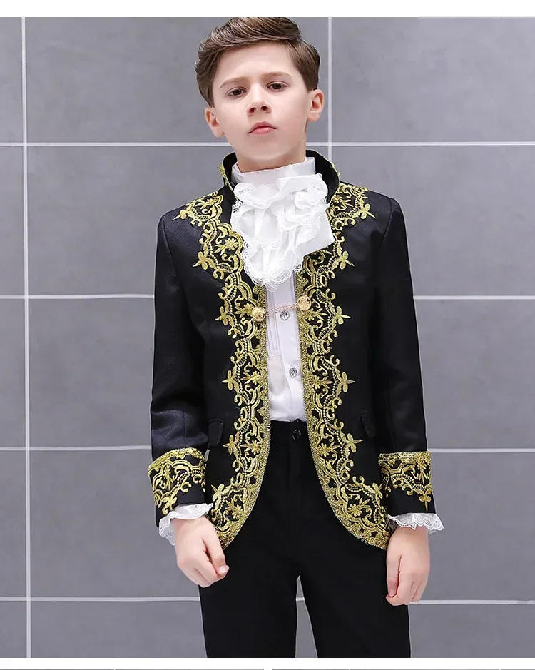 Kids Cosplay Medieval Prince Costume Child Boys King Vampire Knight Tuxedo Suit Halloween Carnival Fancy Dress Up Birthday Gift