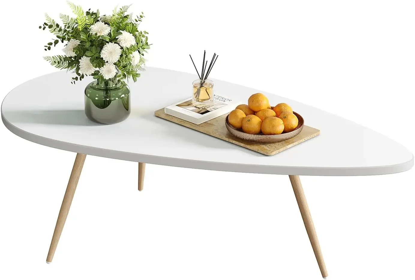 

Modern Coffee Table White Oval Coffee Tables for Living Room Simple Center Table for Small Space Home Office