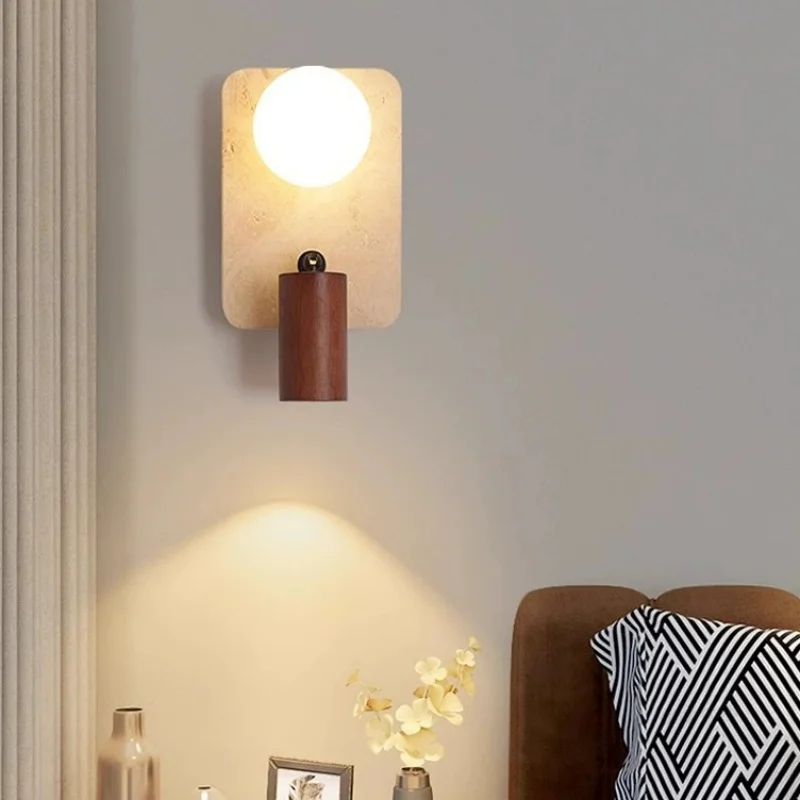 Natural Yellow Cave Stone Creative LED Wall Lamp Staircase Balcony Living Room Bedroom Bedhead White Glass Ball Atmosphere Light