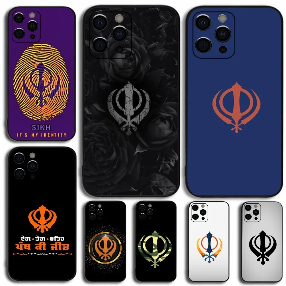 Sikh Khanda Sikhism Phone Case For Apple iPhone 15,14,13,12,11,Pro,X,XS,Max,XR,Plus,Mini Soft Black Cover