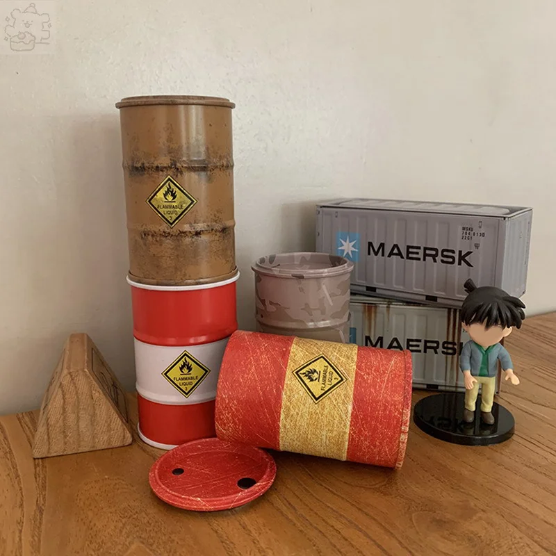 Creative Simulated Mini Metal Fuel Tank Storage Container Desktop Organizer Desk Miniature Decoration Accessories