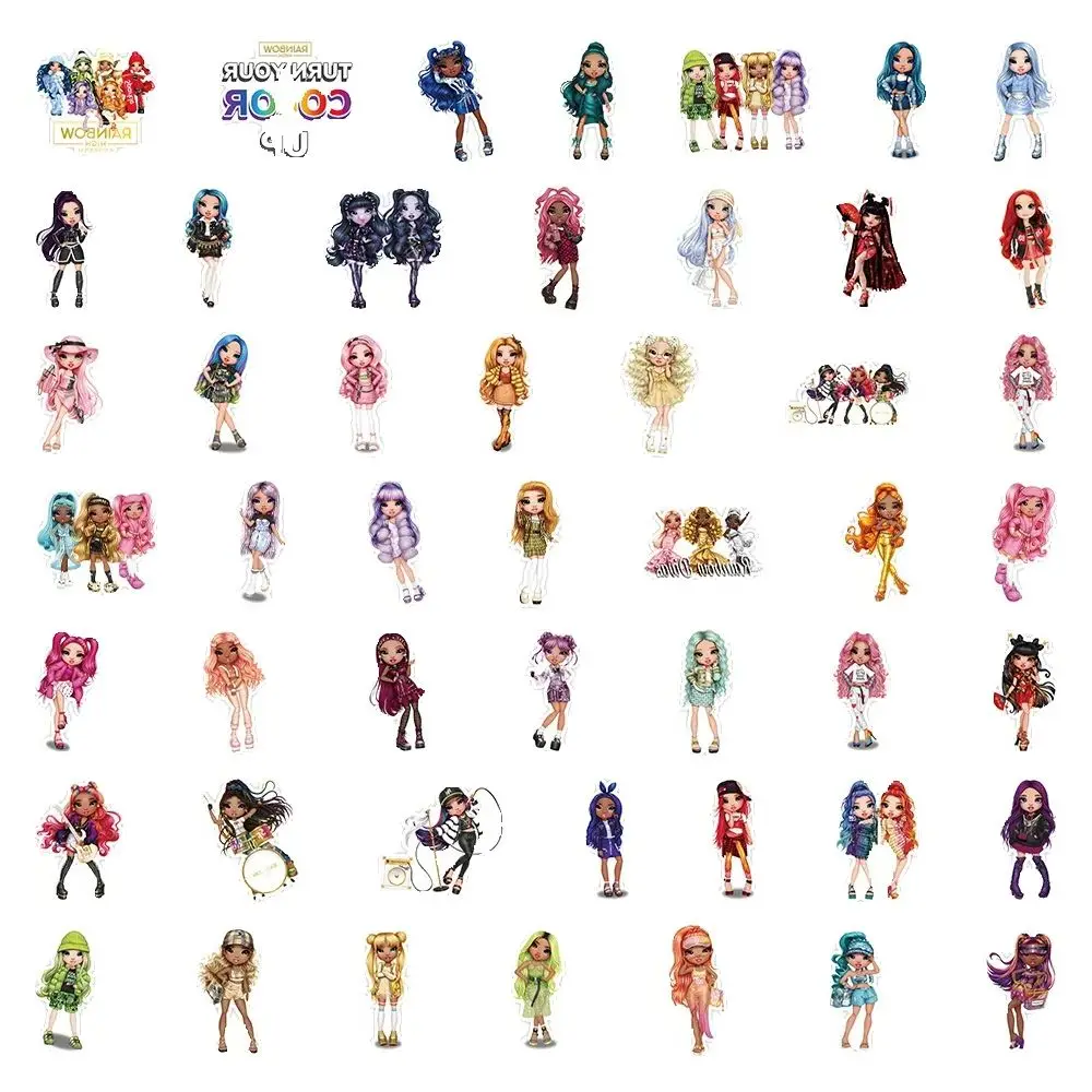 50 Uds. De muñecos de arcoíris bonitos de dibujos animados, pegatinas creativas de grafiti personalizadas, pegatinas impermeables para ordenador