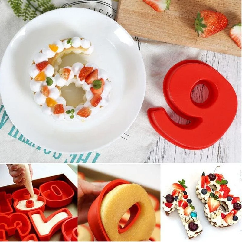 Red Silicone Number Cake Mold (0-9) - BPA Free Decorating Tool for Birthday, Anniversary, Wedding Cakes - Reusable Baking Pan