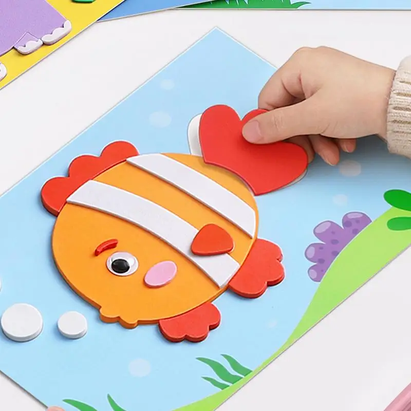 Cartoon EVA Sticker Toys Toddler Kids Art Craft Kits Interactive Kids Handmade Stickers For Children Cognitive Abilities