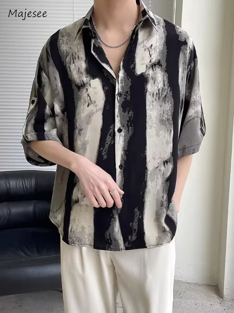 

Shirts for Men Leisure Korean Commuting Style Striped Stylish Breathable Lapel Handsome Streetwear Comfortable Simple Aesthetic
