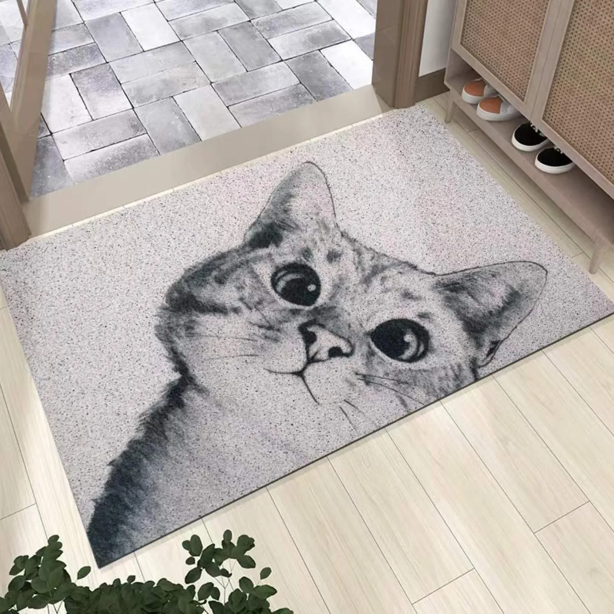 

Cute Cat Pattern Coir Mat Dirt-Trapping Non-slip Entrance Door Mat Wear-Resistant Pet Decor Rug for Home Indoor Use