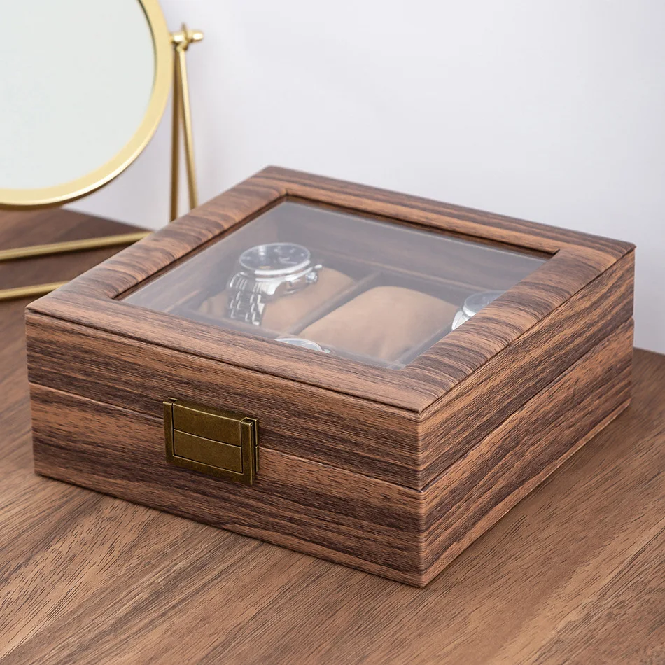 Новый стиль, коробка для часов из искусственной кожи, коричневая винтажная древесина, кожаный браслет для часов, коробка для хранения, коробка для коллекции часов