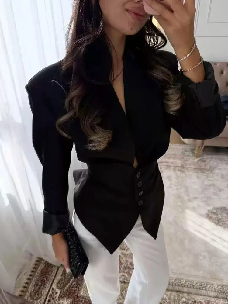 

Женский модный пиджак HH для повседневной носки, с длинными рукавами, на талии, с декоративным бантом сзади, приталенный, на пуговицах, однотонный, весенний