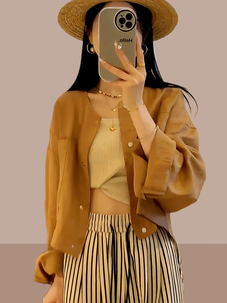 

High-End Linen Sun Protection Shirt Jacket Women's Loose Cotton Linen Shirt Thin Outerwear Cardigan Spring Autumn New Style