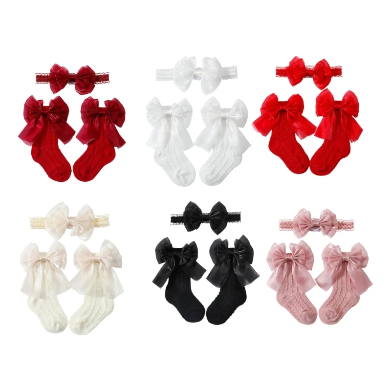 Entzückende Kombination aus Stirnband und Socken mit Schleife für Babys, dehnbar, bequemes Design, Kopfbedeckung, Socken, für – Detail 1