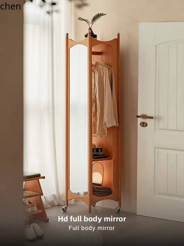 

QZT solid wood full-body mirror cabinet magazine rack mobile bedroom hanger cherry wood