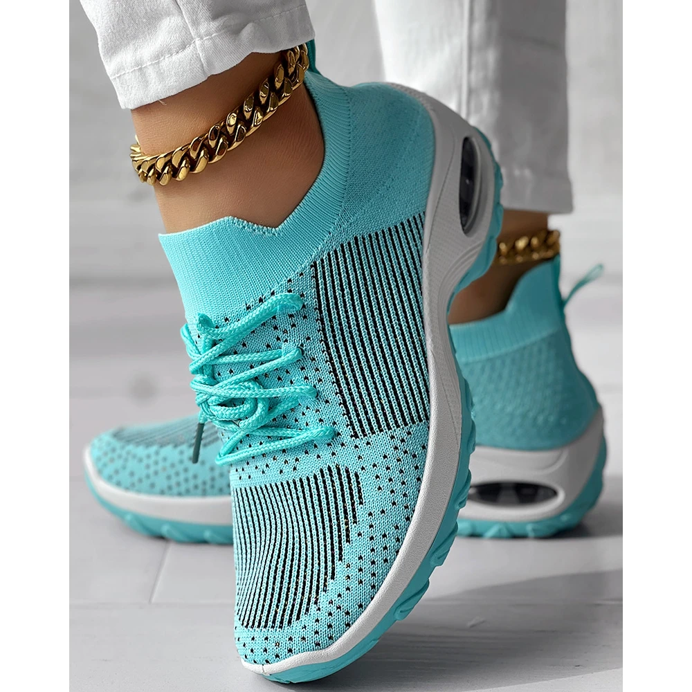 Fashion Women Hollow Out Breathable Mesh Lace-up Sneakers Daily Casual Round Toe Platform Sports Shoes Spring Going Out Shoes