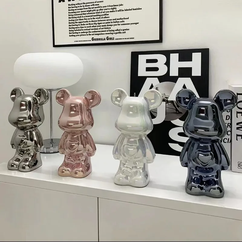 Aesthetic Love Bear Figure Ceramics Plating Violent Bear Statue Figurine Sculpture Decor Luxury Living Room Decoration Ornament