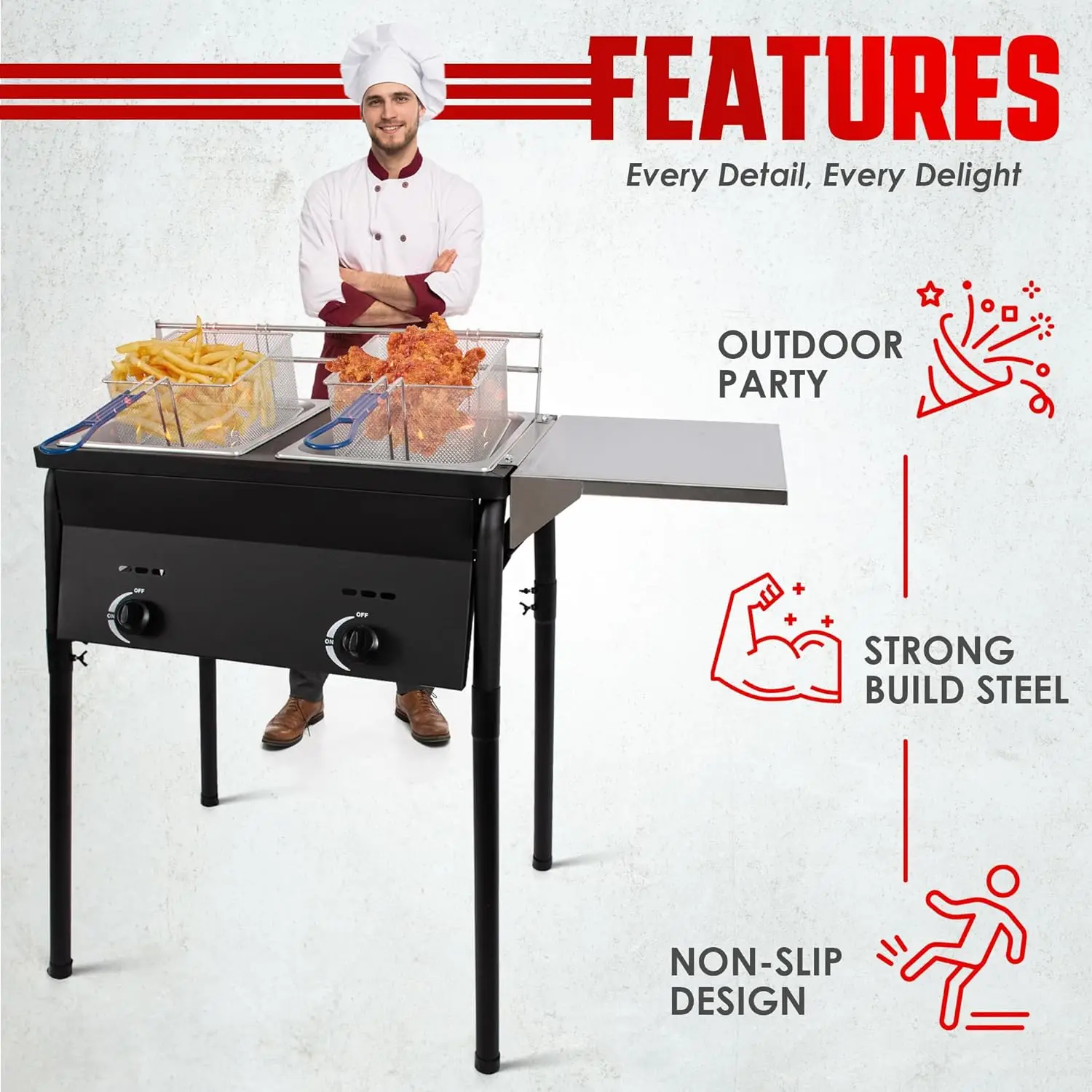 Friggitrice a propano con serbatoio - Grado commerciale, ad alta capacità, con funzionalità di sicurezza - Ideale per ristoranti ed eventi all'aperto