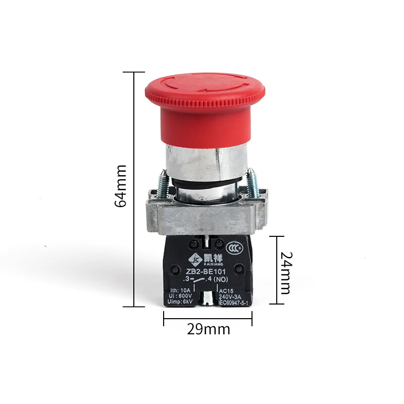 22mm XB2-542 Mushroom Head Emergency Stop Button Switch 10A/415V Emergency Stop Power Button Switch