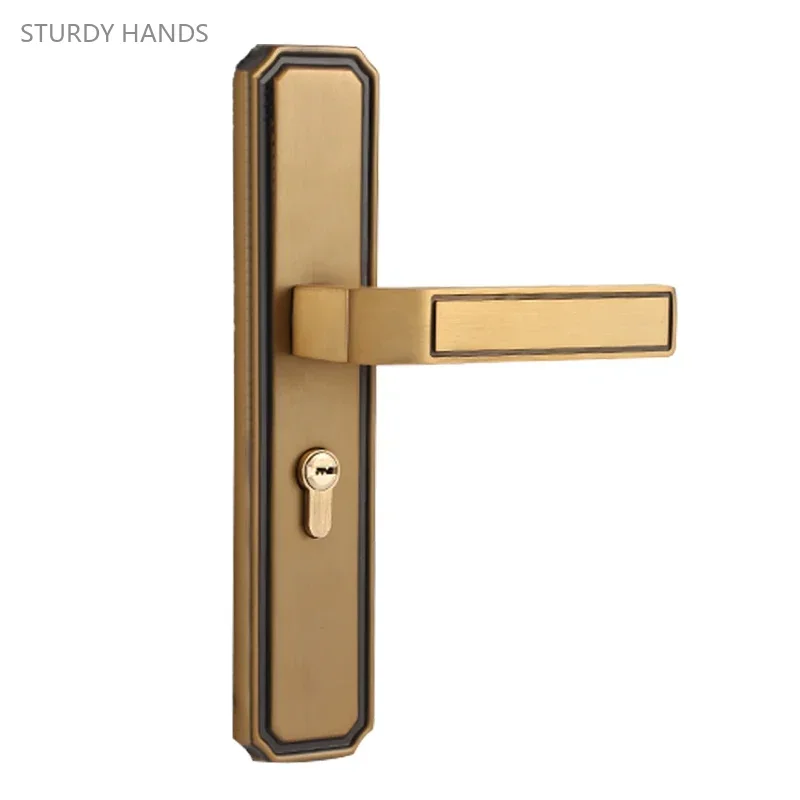 

1 set of iron aluminum alloy door handles indoor retro bedroom silent solid wood door lock universal handle lock Electroplated