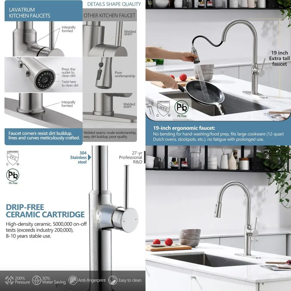 

Высокий кухонный смеситель с одной ручкой, матовый никель, с выдвижным изливом, из цельной латуни