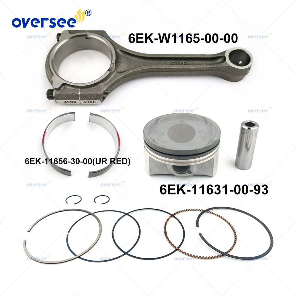 

6EK-11631 Piston Kit STD and 6EK-W1165 Connecting Rod Assy for Yamaha F115 115HP 4 Stroke Outboard Engine with Bearing Plate