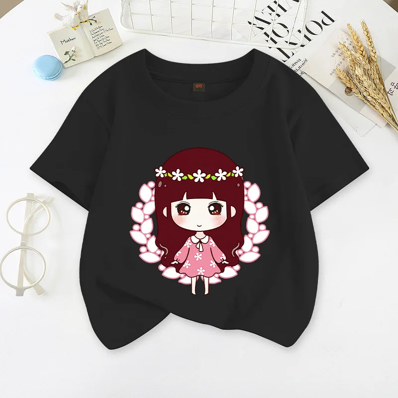 Camiseta de manga curta infantil, top fino respirável, estilo estrangeiro, roupa de menina, média, nova, verão