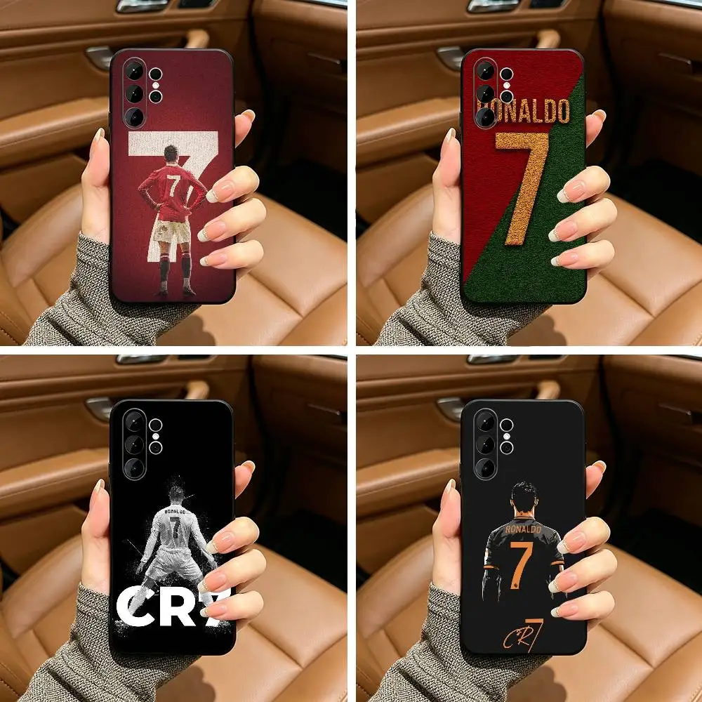 C-R-7 R-Ronaldo Black Soft Silicone Phone Case for Samsung Ultra S25, S24, S21, S22, S23, S30, Plus, FE, Lite