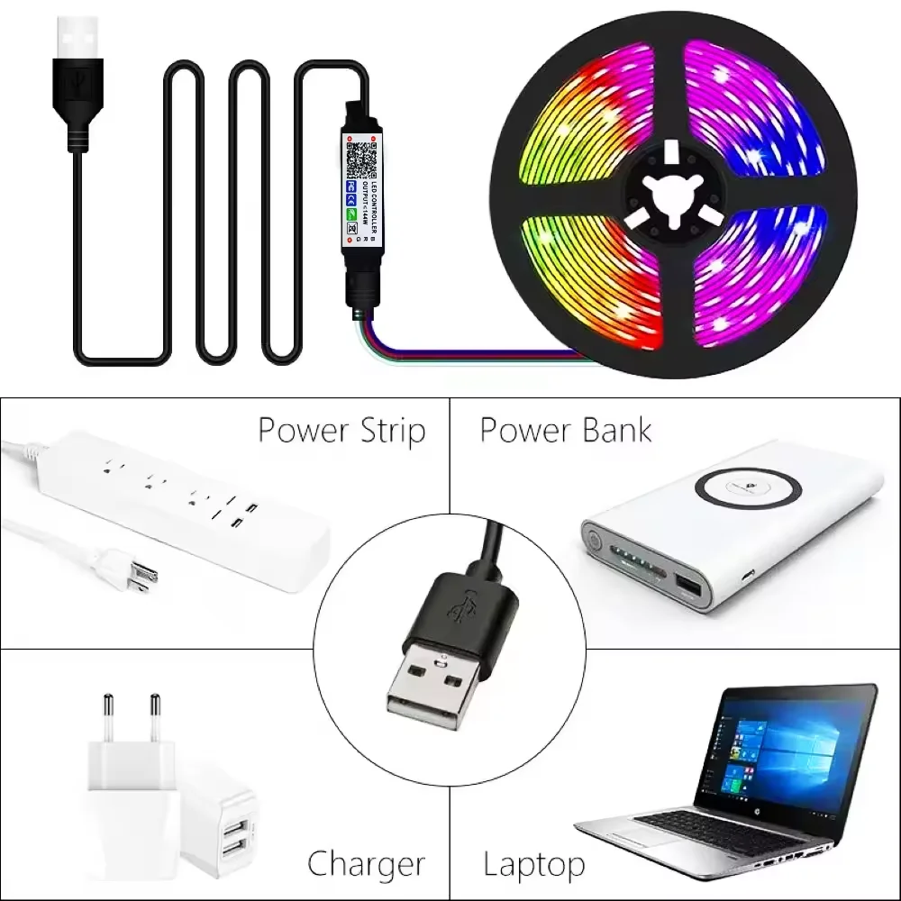 Bluetooth LED Strip Lights Smart SMD 5050 APP Remote Control Flexible Ribbon Diode Lamp Tape TV Backlights Game Room Home Decor