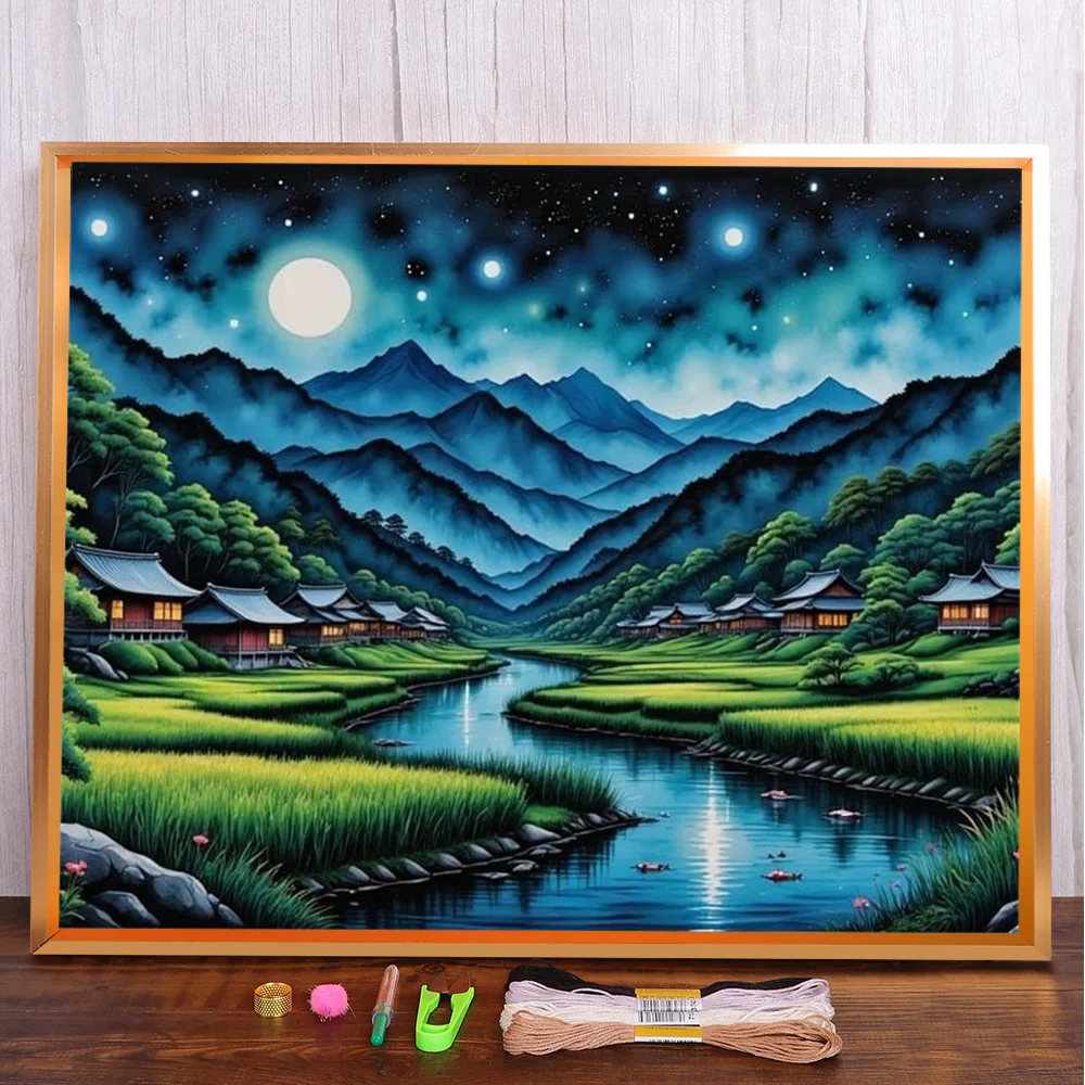 

Landscape Moon River Pre-Printed Cross Stitch Embroidery Kit Handiwork Handicraft Knitting Craft Counted Promotions Sales