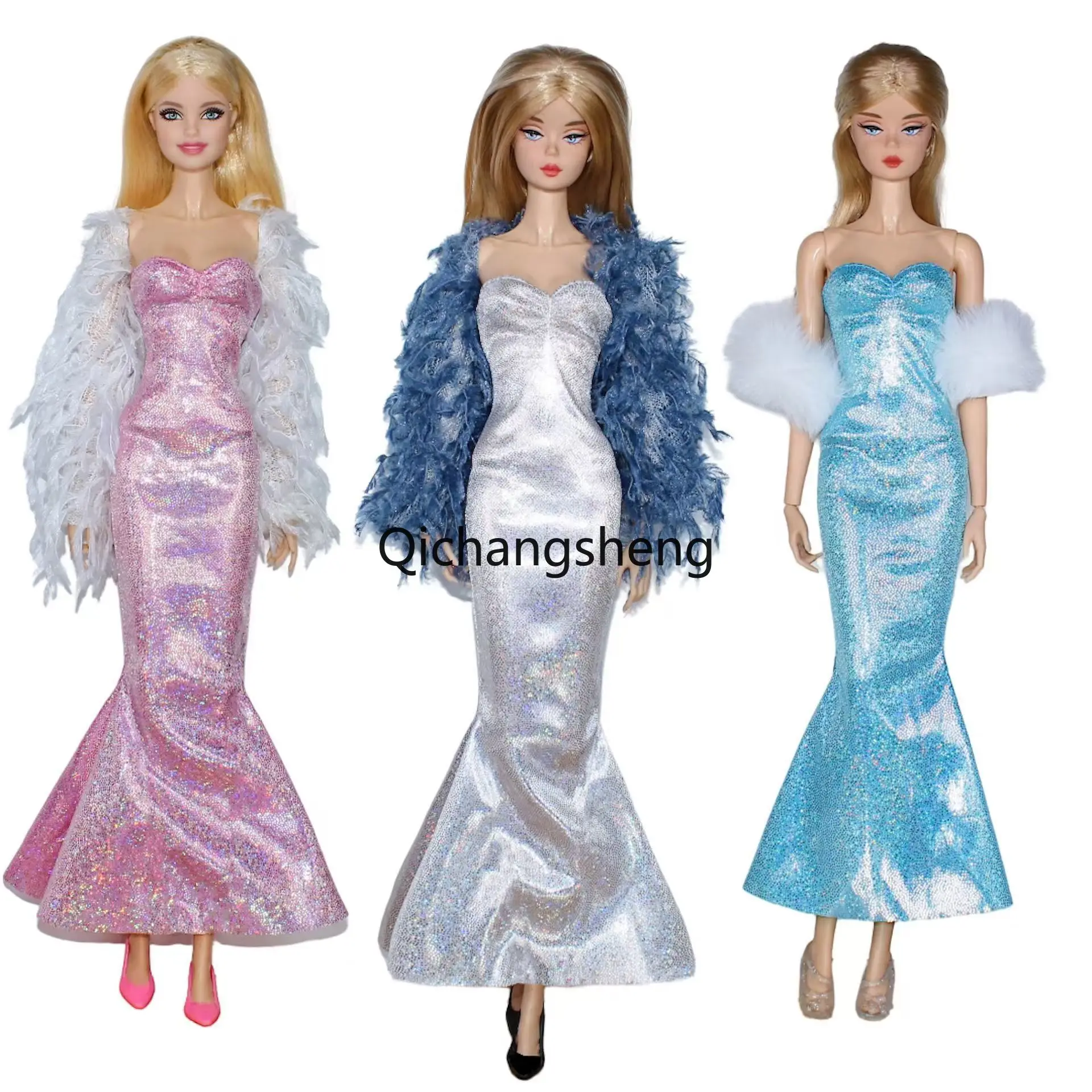 

Blue Pink Silver 11.5" Dolls Accessories for Barbie Clothes 1/6 BJD Doll Clothing Set Evening Dress Party Gown Shoes Outfits Toy