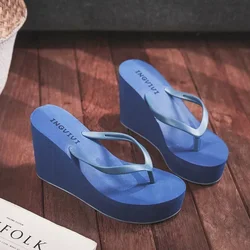 Summer Thick Soled Flip Flops Beach Shoes Wedge Heels Sandals Candy Colored High Heels Women's Slippers
