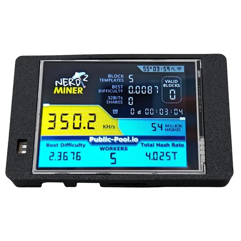 

Stable Nerdminer V2 355KH/S BTC Solo Miner 2.8 Inch Smart Display Upgraded Harshrate Bitcoin Crypto Mining Device Lottery