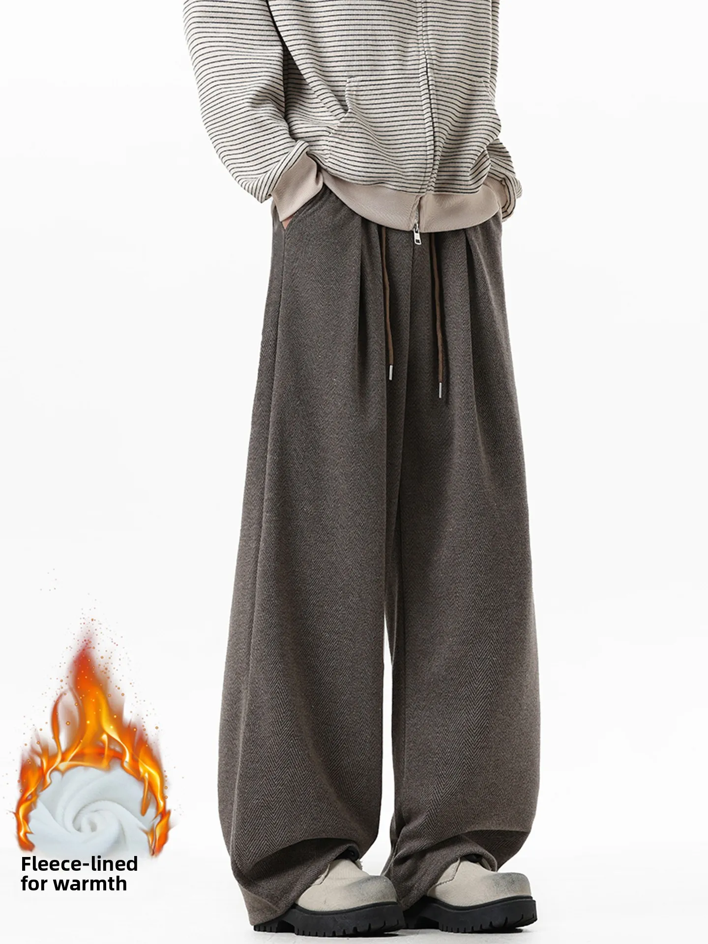 

Laid-ba Sle Thiened Fce Lined Loose Straight Leg Pants Men's Winter Casual Trousers American Cleanfit Drapey Loose L...