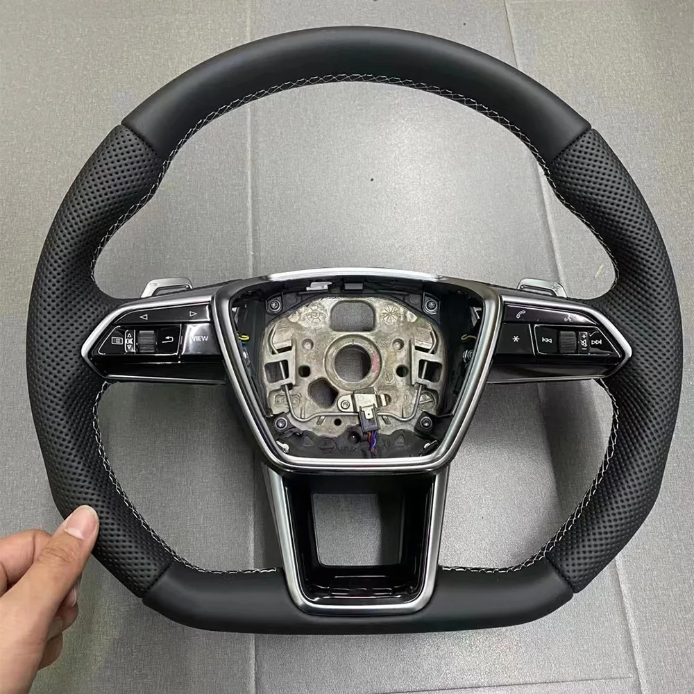 Leather full perforated flat bottom steering wheel For Audi A6 A7 C8 2019-2025 upgrade S6 S7 RS6 RS7 steering wheel