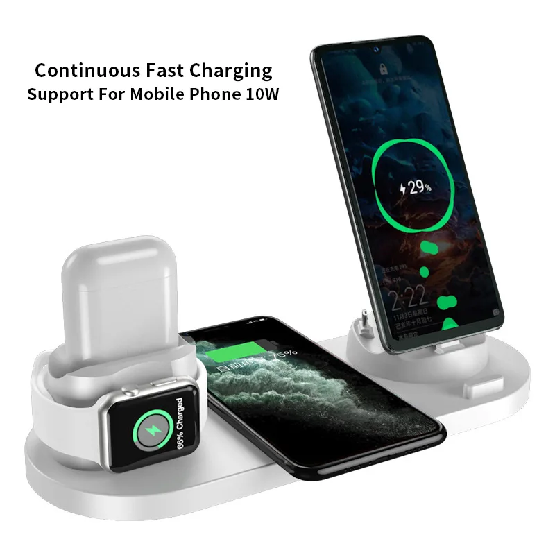 

6 in 1 Wireless Charger Stand 10W Fast Wireless Charging Desktop Dock Station for Iphone Apple Watch Airpods 3 Pro Multi Charger