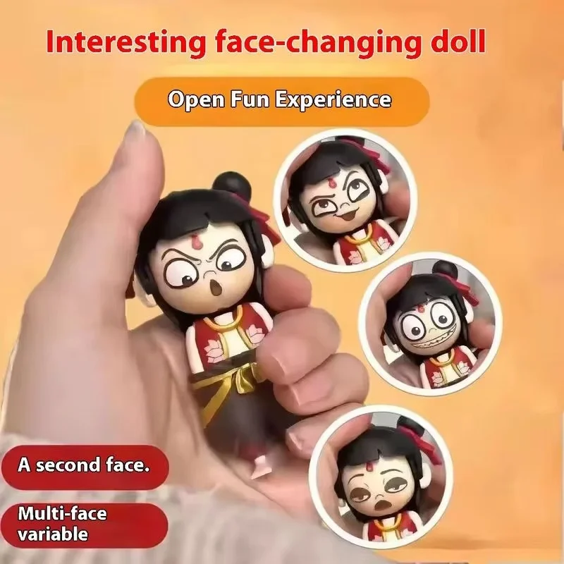 NeZha Figure Devil Child'S Mind Animation Peripheral Face Change Doll Creative Doll Ornaments Souvenir Doll Funny Keychain