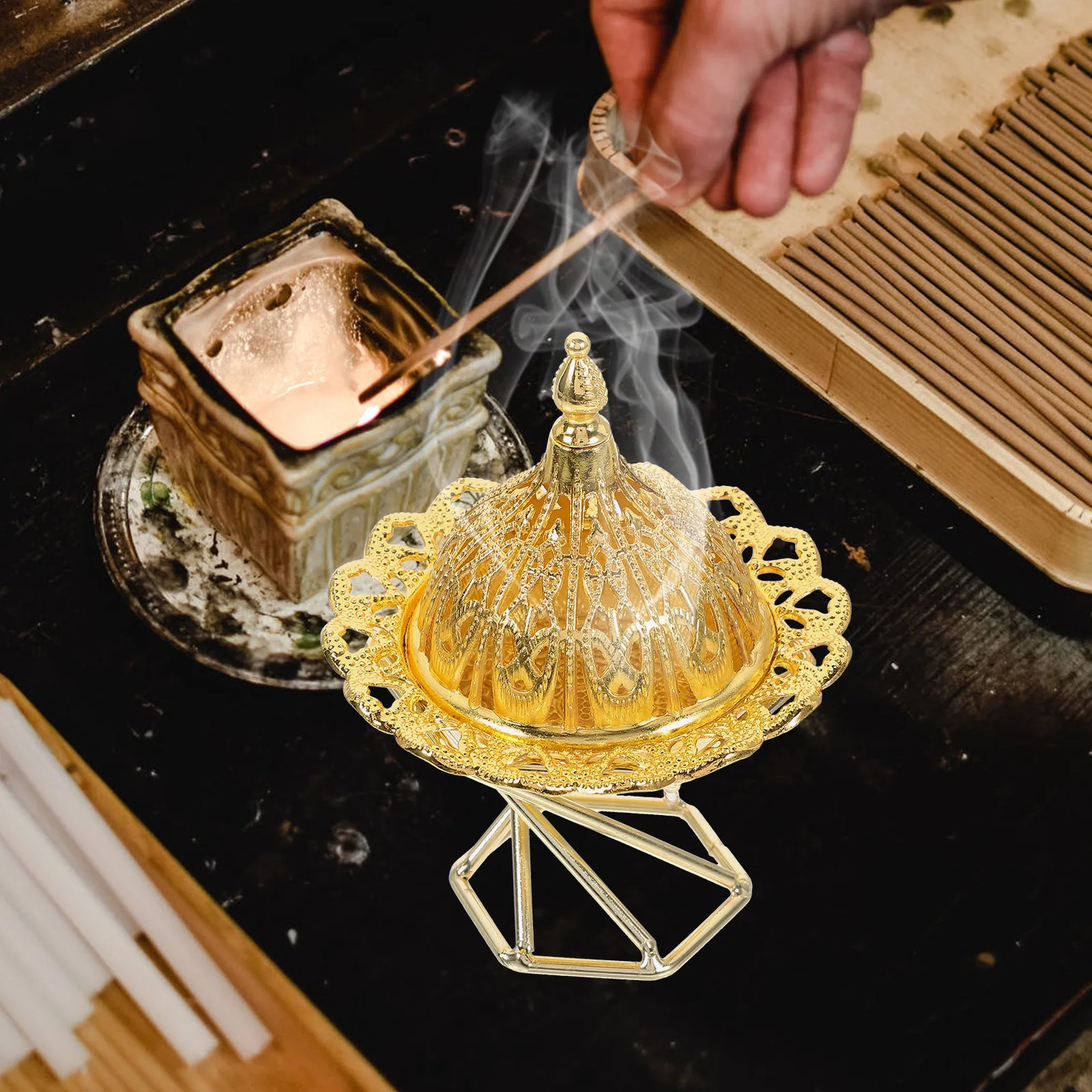 

Middle Eastern Incense Burner Censer Holder for Aroma Burner Cones Decorative Decoration Metal Retro