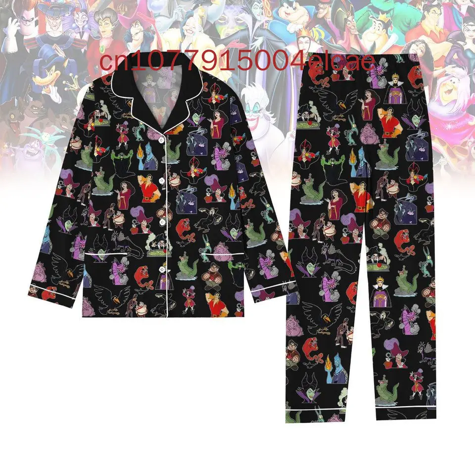 2024 novo conjunto de pijamas disney vilões tour 3d impresso casual masculino e feminino camisa de manga longa conjunto de pijama